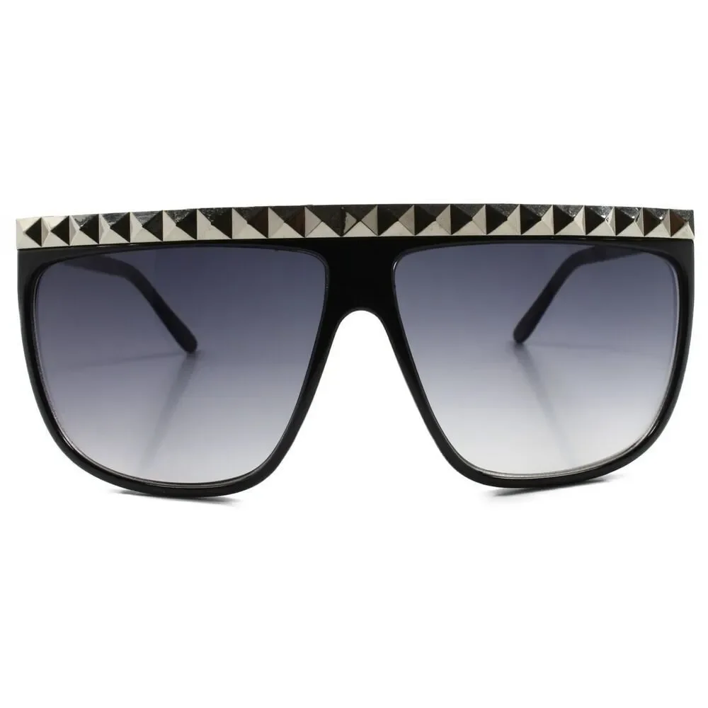 Silver Stud Top Rapper Hip Hop Swag Retro 80s Oversized Square Black Sun Glasses